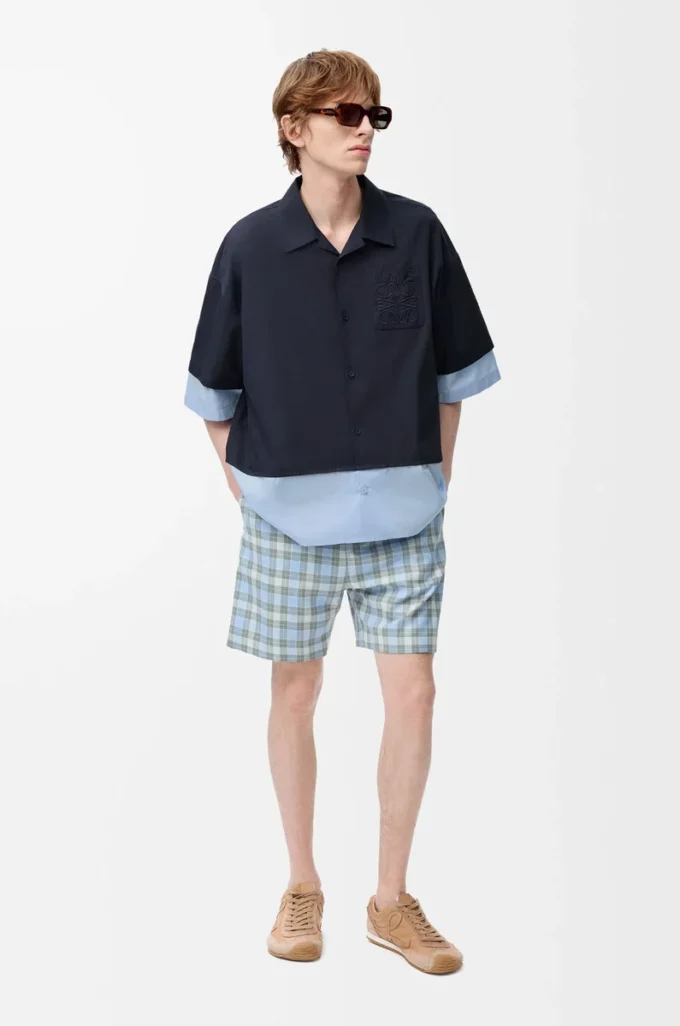Short sleeve shirt in cotton Dark Navy/Light Blue