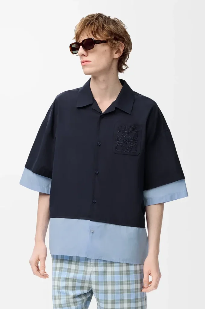 Short sleeve shirt in cotton Dark Navy/Light Blue