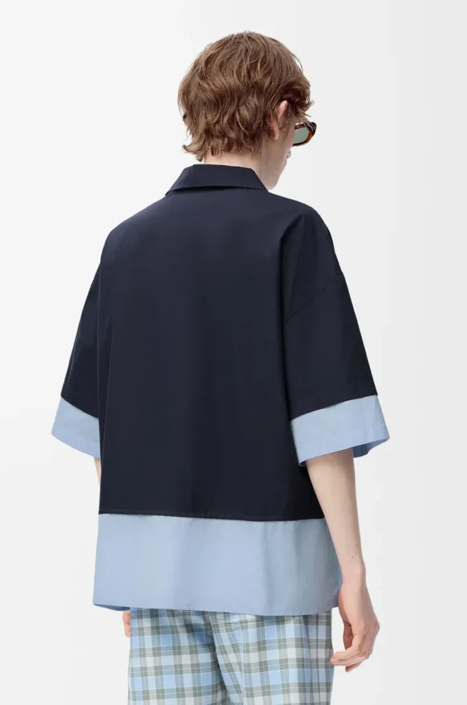 Short sleeve shirt in cotton Dark Navy/Light Blue