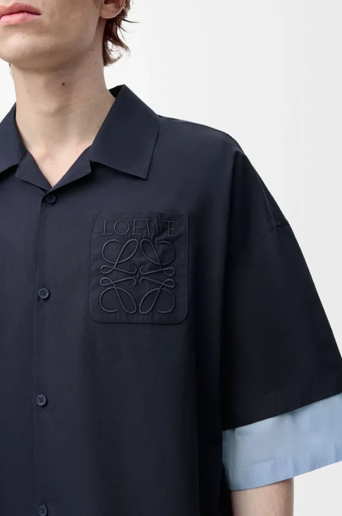 Short sleeve shirt in cotton Dark Navy/Light Blue