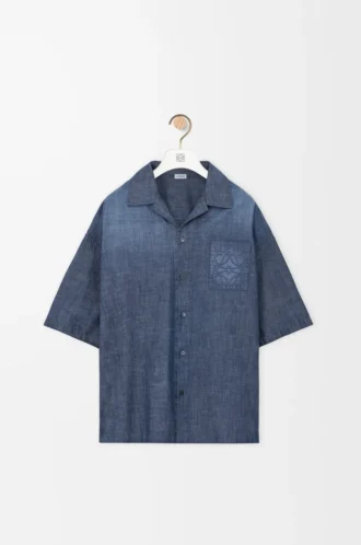 Short sleeve shirt in cotton Washed Blue