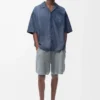 Short sleeve shirt in cotton Washed Blue