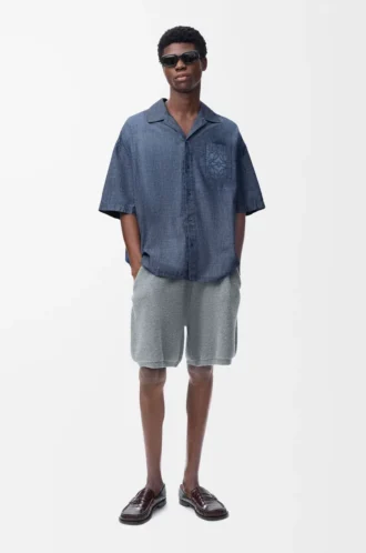Short sleeve shirt in cotton Washed Blue