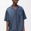 Short sleeve shirt in cotton Washed Blue
