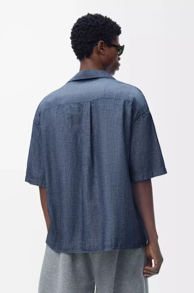 Short sleeve shirt in cotton Washed Blue