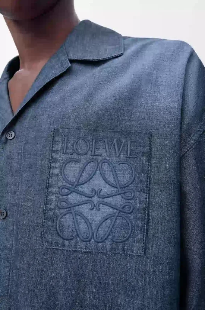 Short sleeve shirt in cotton Washed Blue