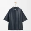 Short sleeve shirt in nappa lambskin Dark Navy Short sleeve shirt in nappa lambskin Dark Navy