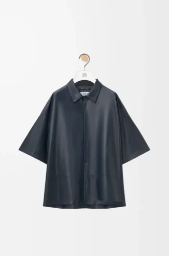 Short sleeve shirt in nappa lambskin Dark Navy Short sleeve shirt in nappa lambskin Dark Navy