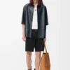 Short sleeve shirt in nappa lambskin Dark Navy Short sleeve shirt in nappa lambskin Dark Navy