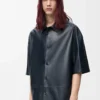 Short sleeve shirt in nappa lambskin Dark Navy Short sleeve shirt in nappa lambskin Dark Navy