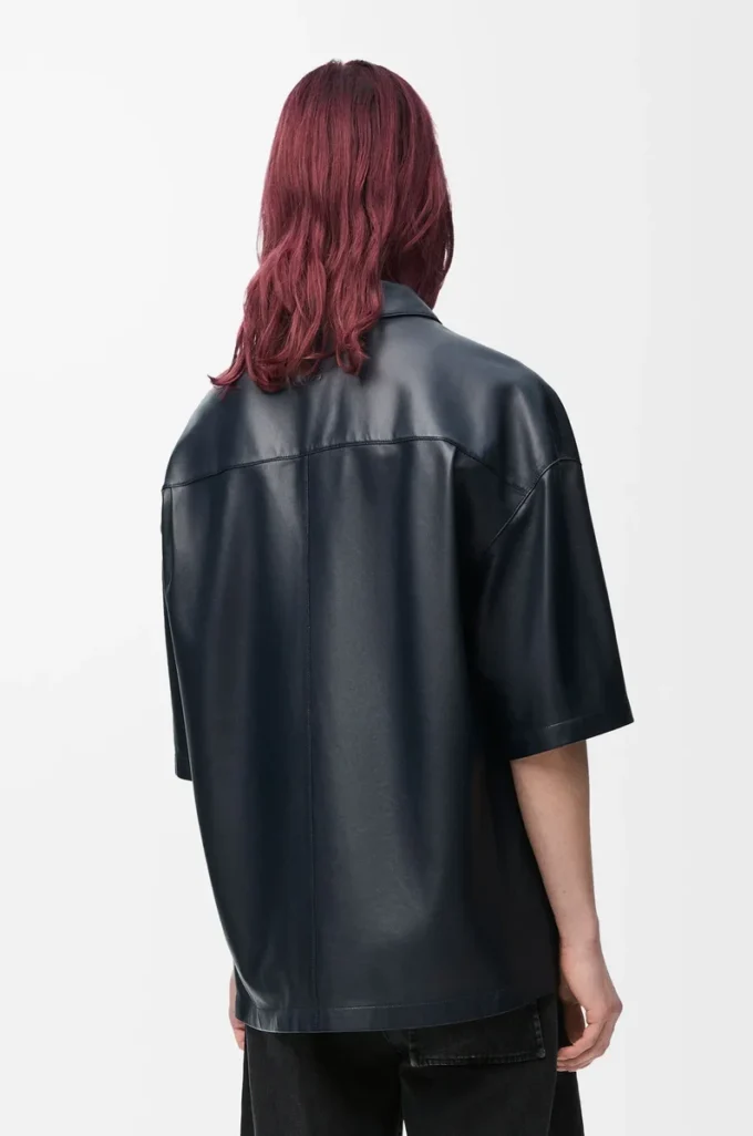 Short sleeve shirt in nappa lambskin Dark Navy Short sleeve shirt in nappa lambskin Dark Navy