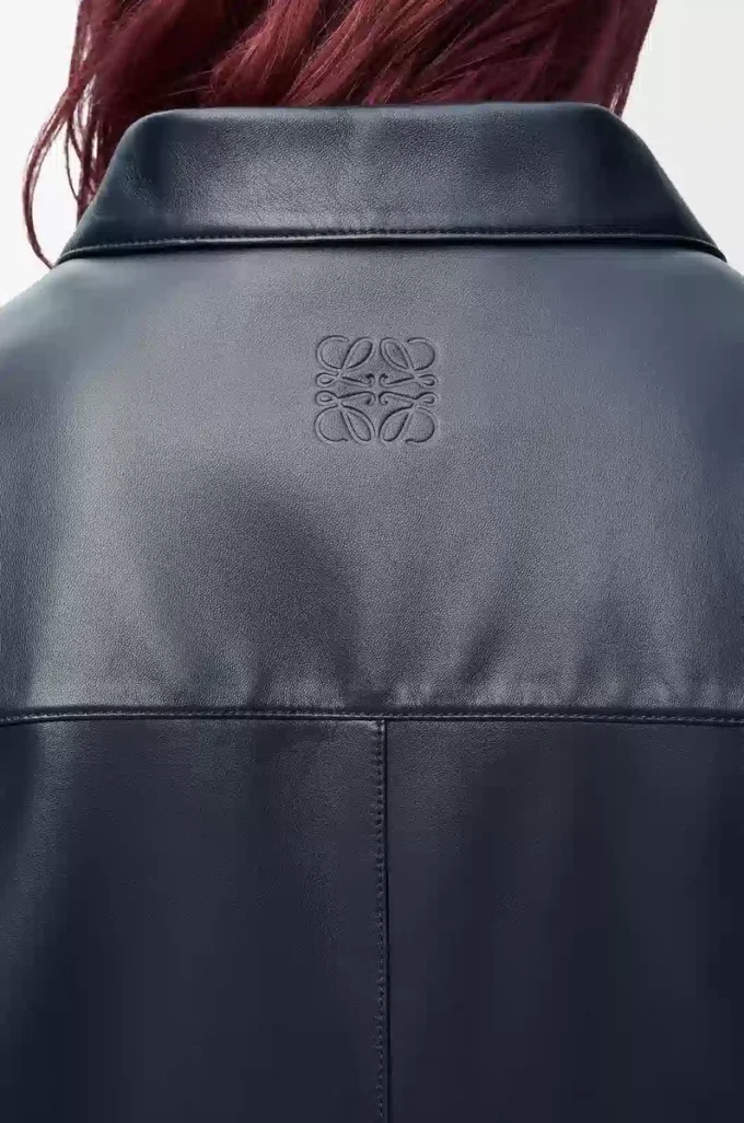 Short sleeve shirt in nappa lambskin Dark Navy Short sleeve shirt in nappa lambskin Dark Navy