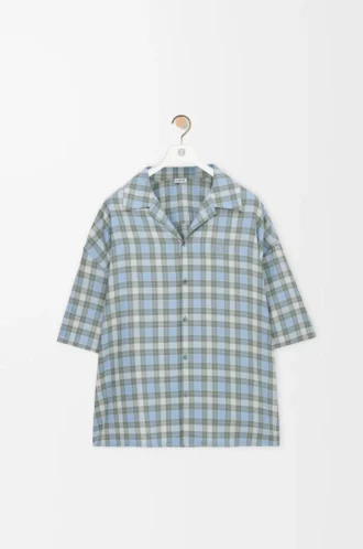 Short sleeve shirt in wool blend Light Blue/White Short sleeve shirt in wool blend Light Blue/White