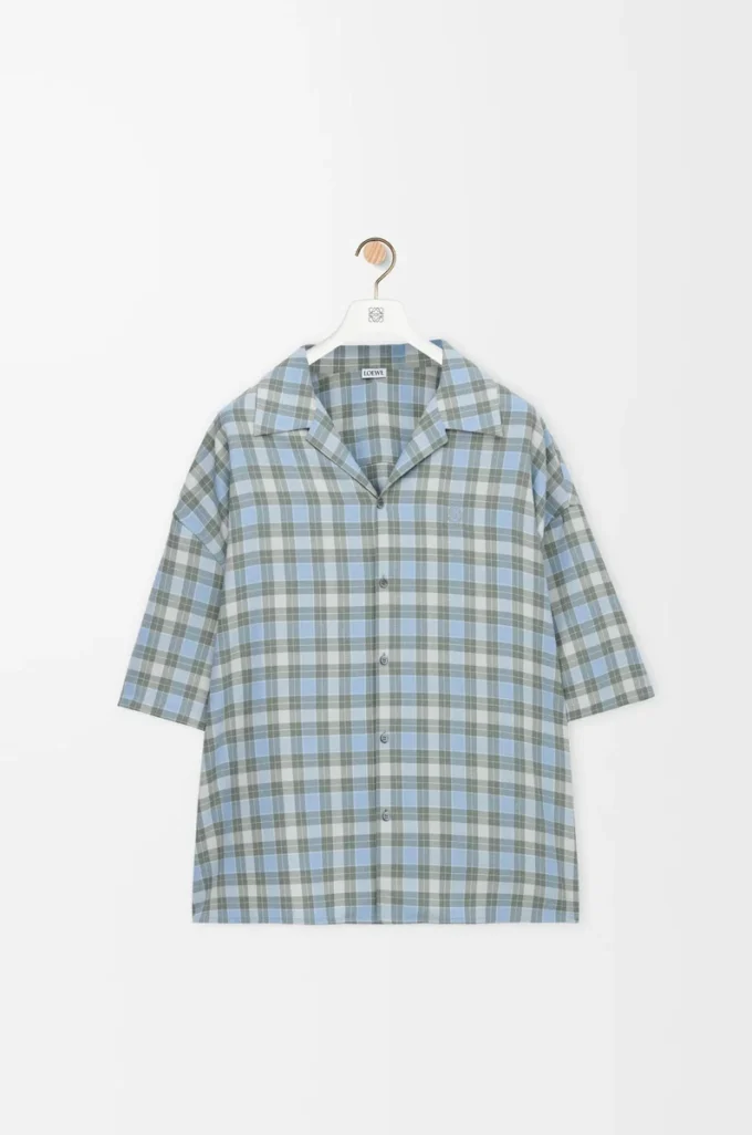 Short sleeve shirt in wool blend Light Blue/White Short sleeve shirt in wool blend Light Blue/White