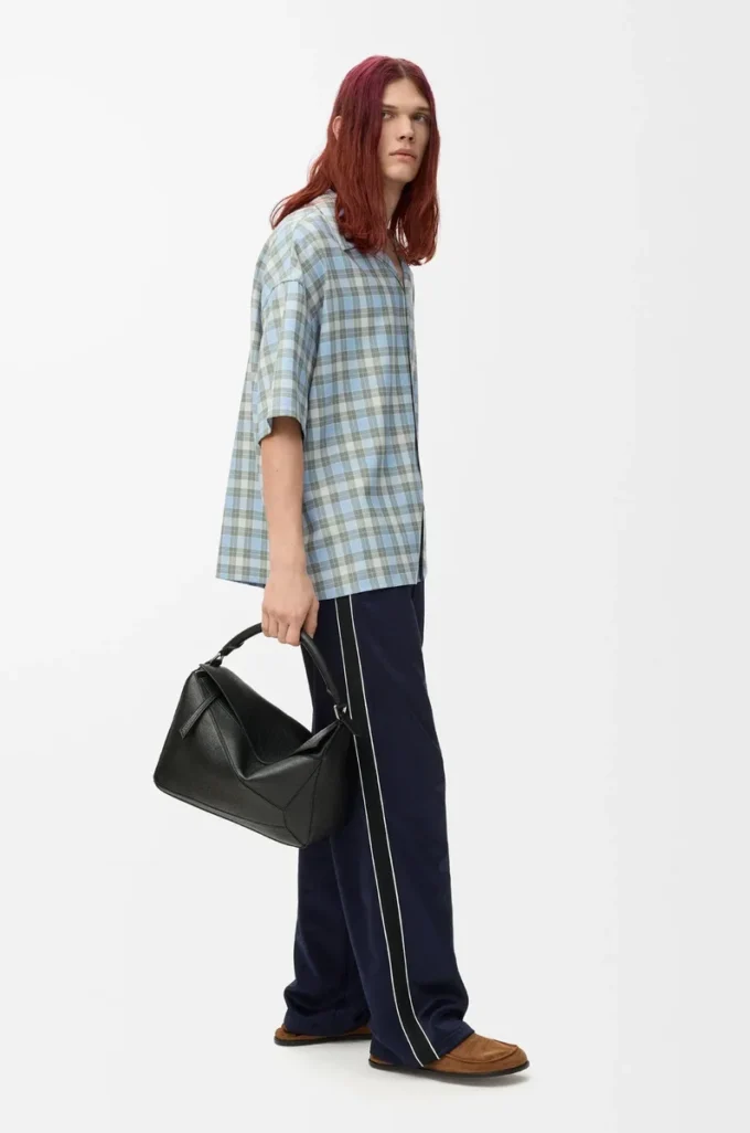 Short sleeve shirt in wool blend Light Blue/White Short sleeve shirt in wool blend Light Blue/White