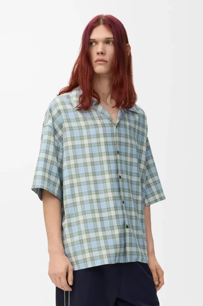 Short sleeve shirt in wool blend Light Blue/White Short sleeve shirt in wool blend Light Blue/White