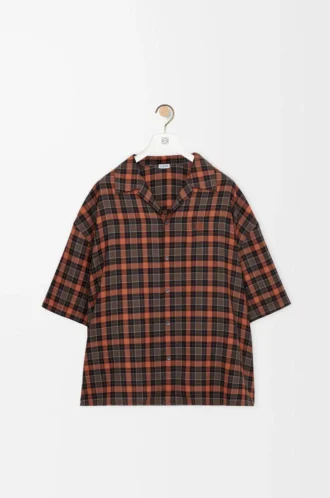 Short sleeve shirt in wool blend Orange/Black