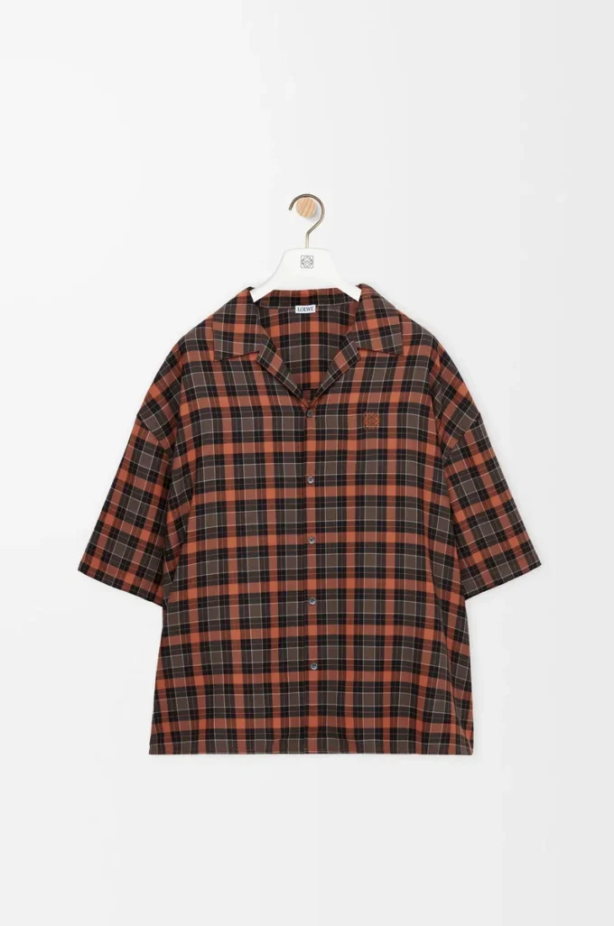 Short sleeve shirt in wool blend Orange/Black