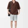 Short sleeve shirt in wool blend Orange/Black