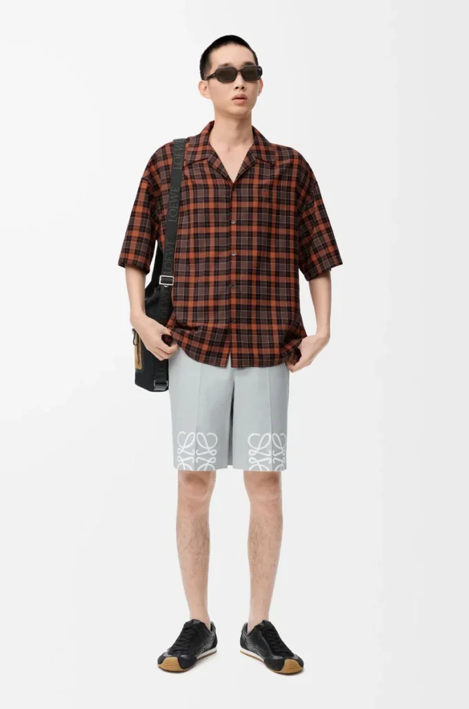 Short sleeve shirt in wool blend Orange/Black