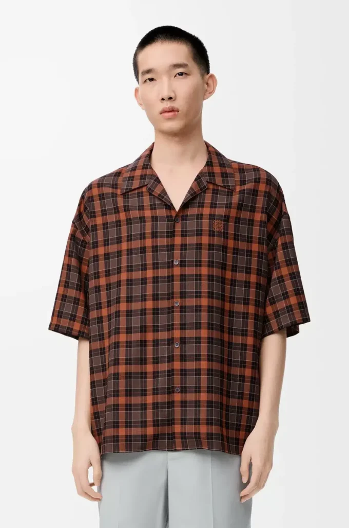 Short sleeve shirt in wool blend Orange/Black