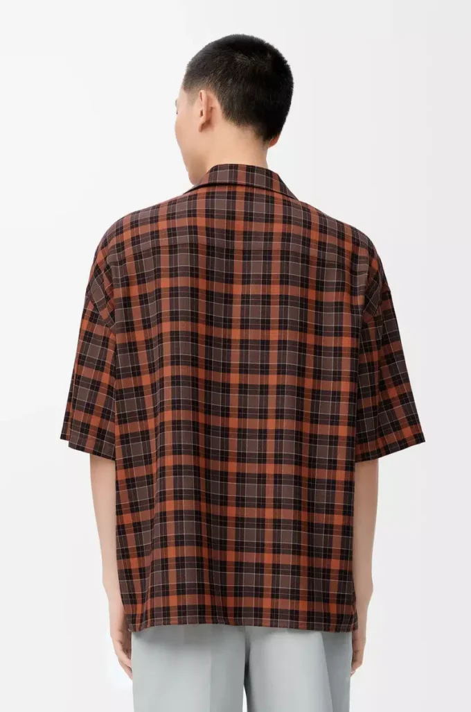 Short sleeve shirt in wool blend Orange/Black
