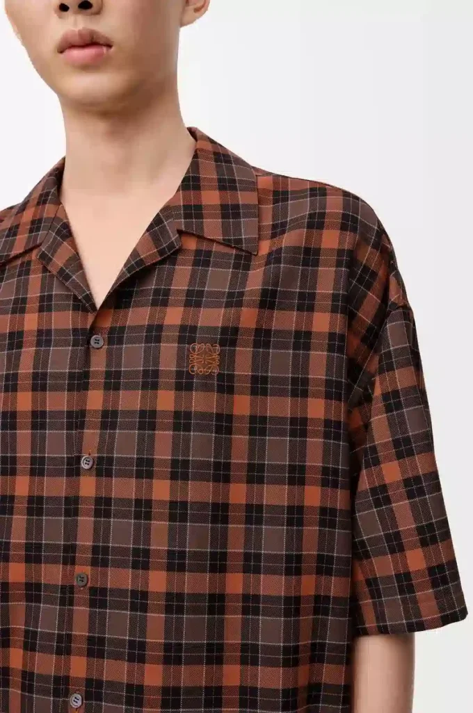 Short sleeve shirt in wool blend Orange/Black