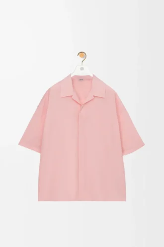 Short sleeve shirt in wool Coral