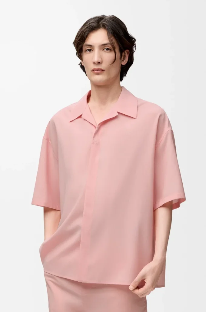 Short sleeve shirt in wool Coral Short sleeve shirt in wool Coral