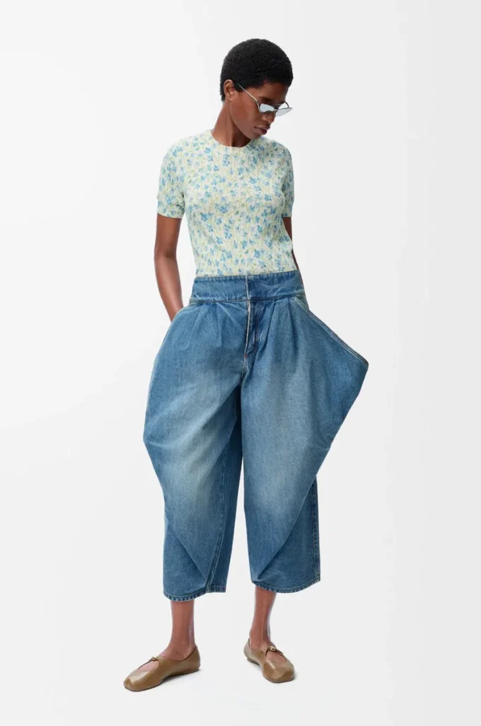 Short sleeve sweater in cotton blend White/Blue