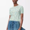 Short sleeve sweater in cotton blend White/Blue