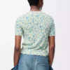 Short sleeve sweater in cotton blend White/Blue