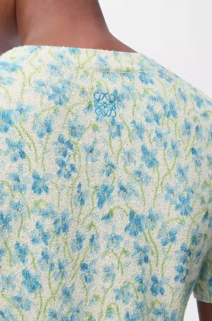 Short sleeve sweater in cotton blend White/Blue