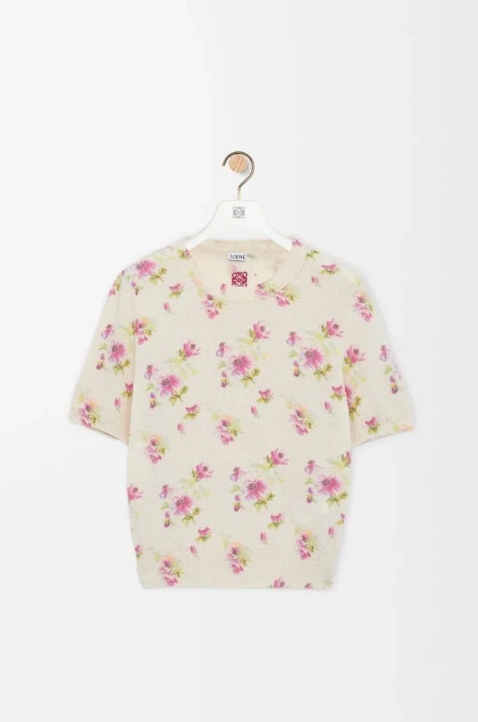 Short sleeve sweater in cotton blend White/Pink Short sleeve sweater in cotton blend White/Pink