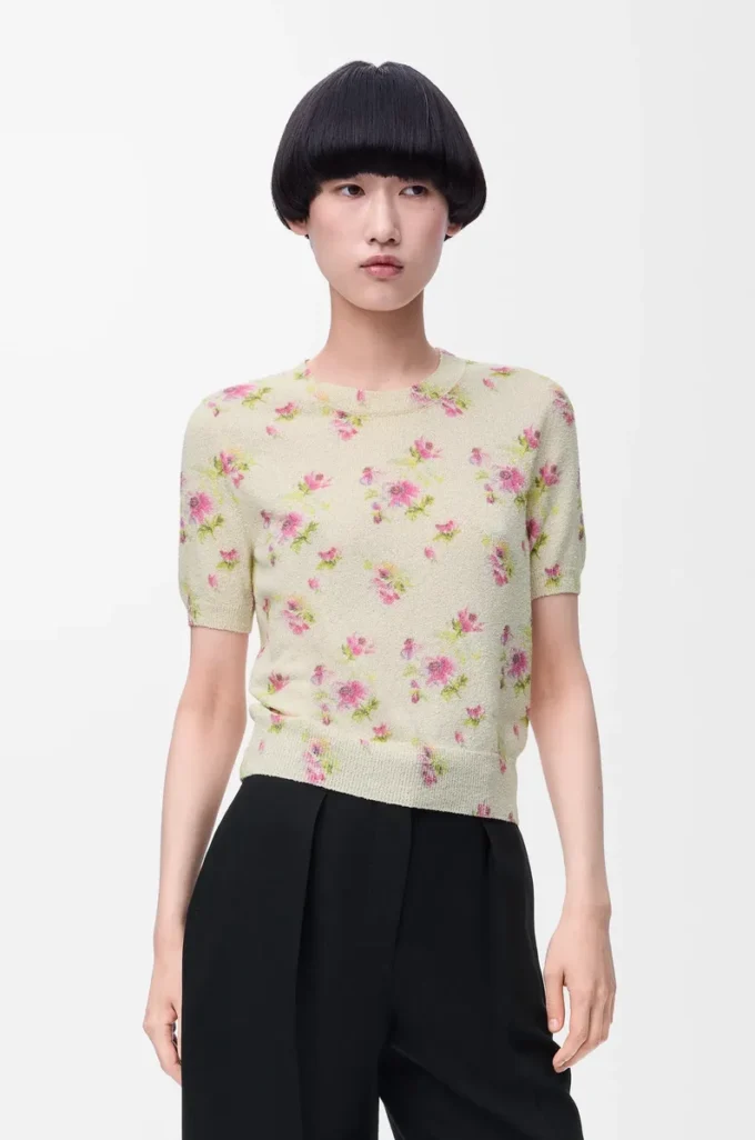 Short sleeve sweater in cotton blend White/Pink Short sleeve sweater in cotton blend White/Pink