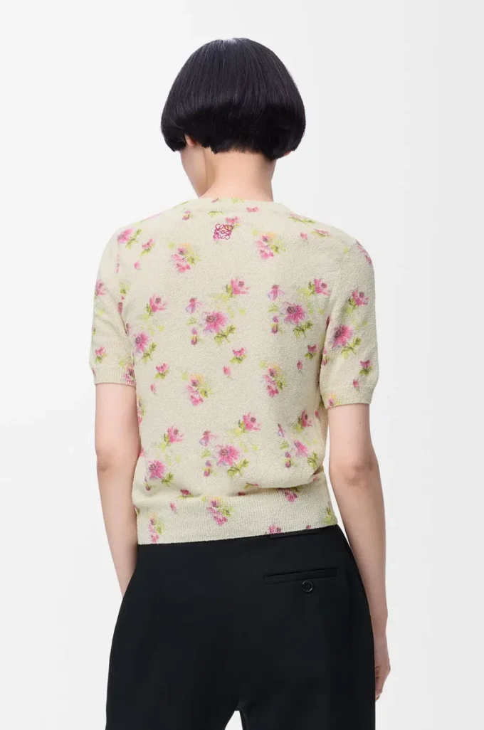 Short sleeve sweater in cotton blend White/Pink Short sleeve sweater in cotton blend White/Pink