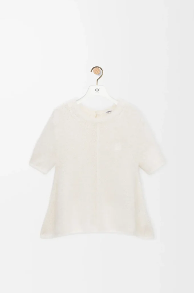 Short sleeve sweater in mohair blend White Short sleeve sweater in mohair blend White