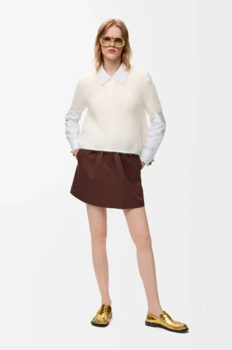 Short sleeve sweater in mohair blend White