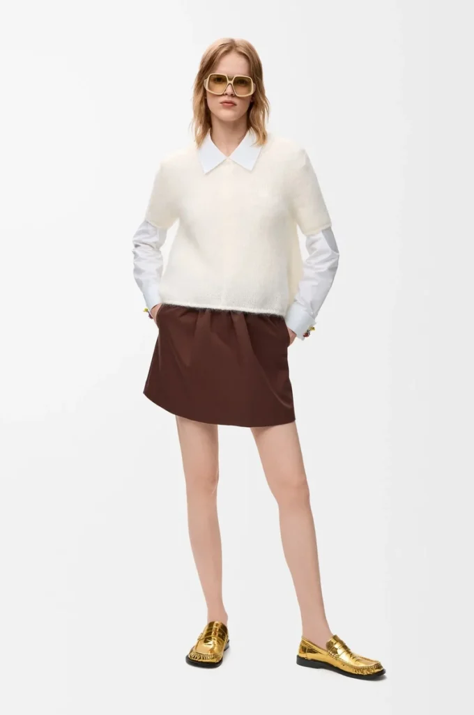 Short sleeve sweater in mohair blend White Short sleeve sweater in mohair blend White
