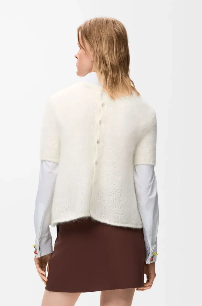 Short sleeve sweater in mohair blend White Short sleeve sweater in mohair blend White