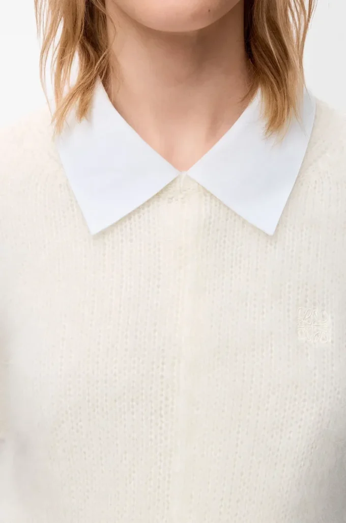 Short sleeve sweater in mohair blend White Short sleeve sweater in mohair blend White