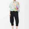 Short sleeve trapeze shirt in cotton and silk Light Blue/Multicolor Short sleeve trapeze shirt in cotton and silk Light Blue/Multicolor