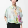 Short sleeve trapeze shirt in cotton and silk Light Blue/Multicolor Short sleeve trapeze shirt in cotton and silk Light Blue/Multicolor