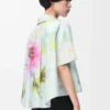 Short sleeve trapeze shirt in cotton and silk Light Blue/Multicolor Short sleeve trapeze shirt in cotton and silk Light Blue/Multicolor
