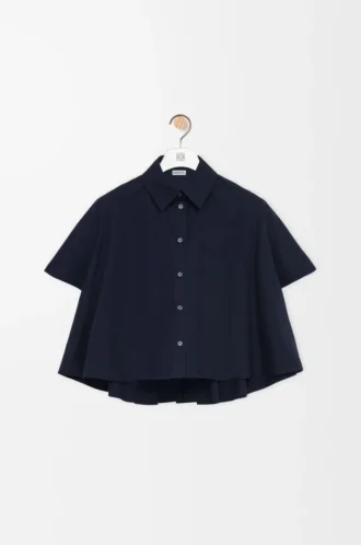 Short sleeve trapeze shirt in cotton Navy Blue