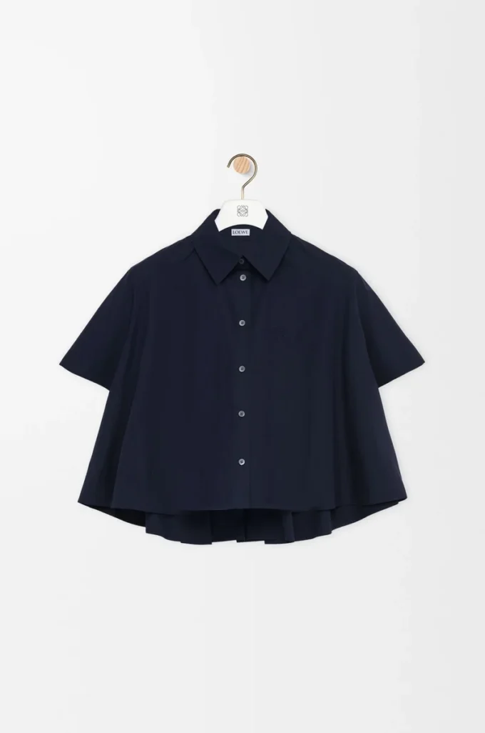 Short sleeve trapeze shirt in cotton Navy Blue Short sleeve trapeze shirt in cotton Navy Blue
