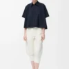 Short sleeve trapeze shirt in cotton Navy Blue Short sleeve trapeze shirt in cotton Navy Blue