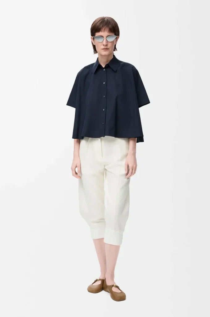 Short sleeve trapeze shirt in cotton Navy Blue Short sleeve trapeze shirt in cotton Navy Blue