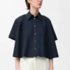 Short sleeve trapeze shirt in cotton Navy Blue Short sleeve trapeze shirt in cotton Navy Blue