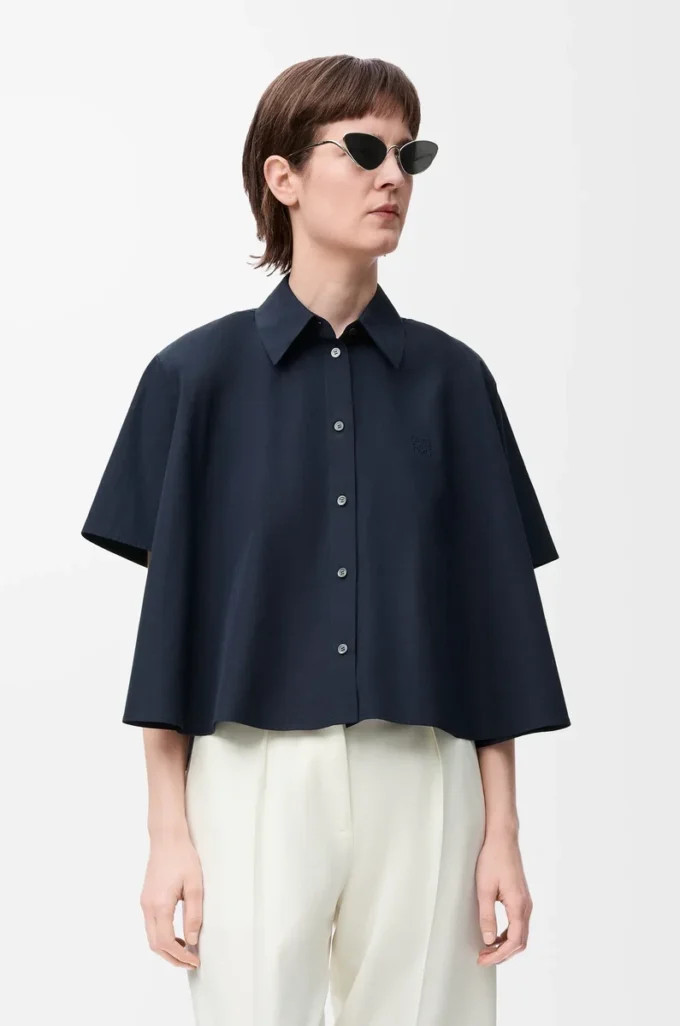 Short sleeve trapeze shirt in cotton Navy Blue Short sleeve trapeze shirt in cotton Navy Blue